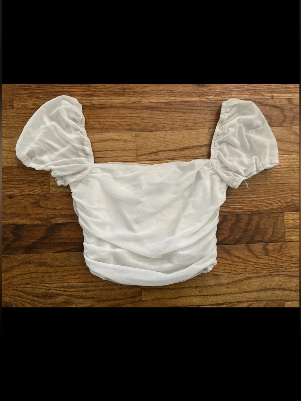 Princess Polly Top Puff Shoulder Ruched Crop Square Neck Sz 4 Off White